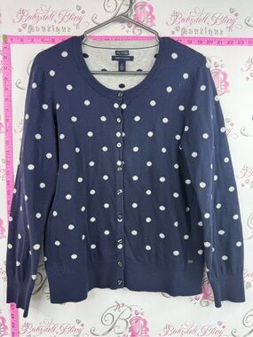 Tommy Hilfiger cardigan Pima cotton Navy Blue Polka Dot Button-Up Cardigan